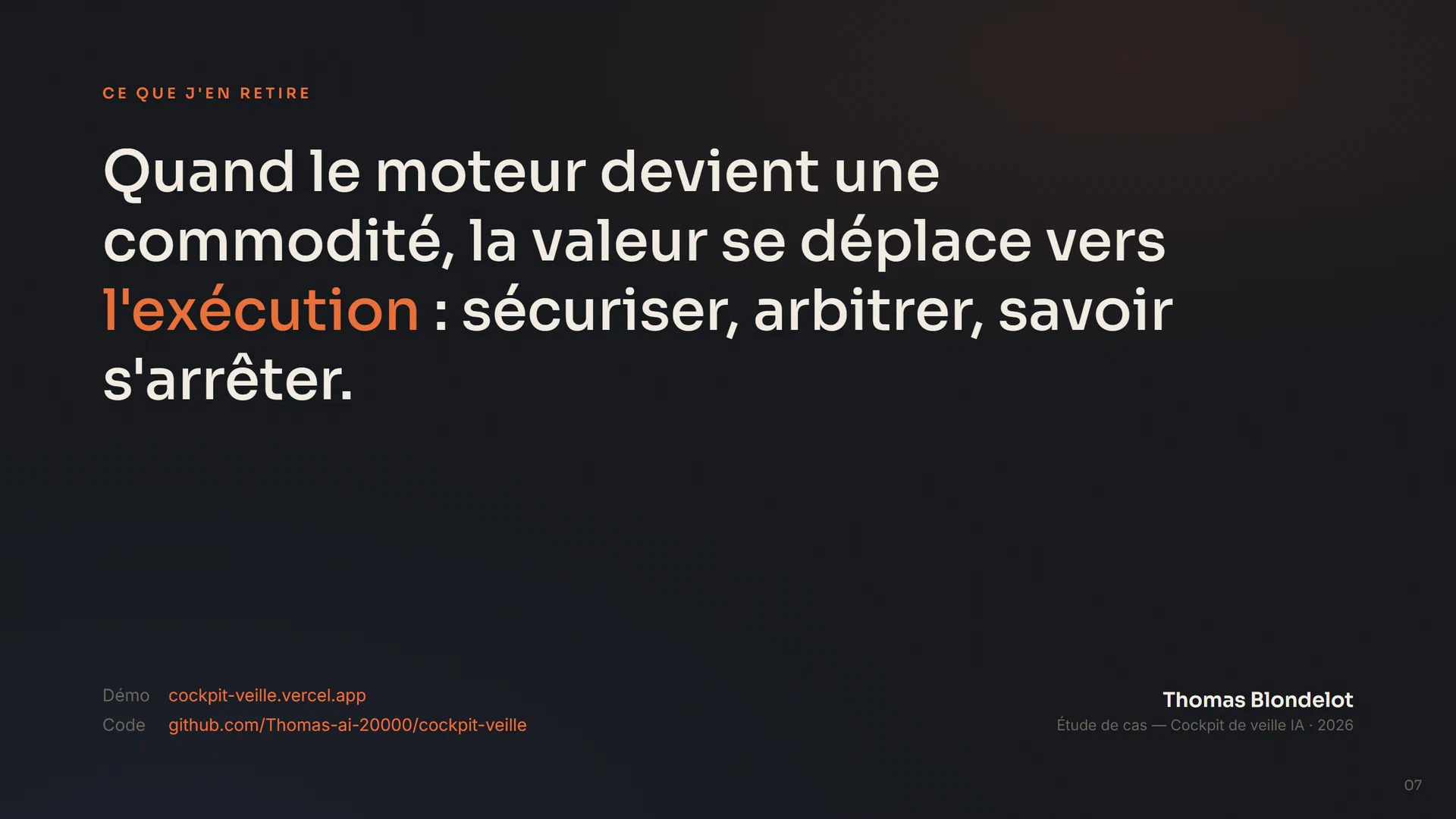 Cockpit de veille IA — étude de cas — slide 7